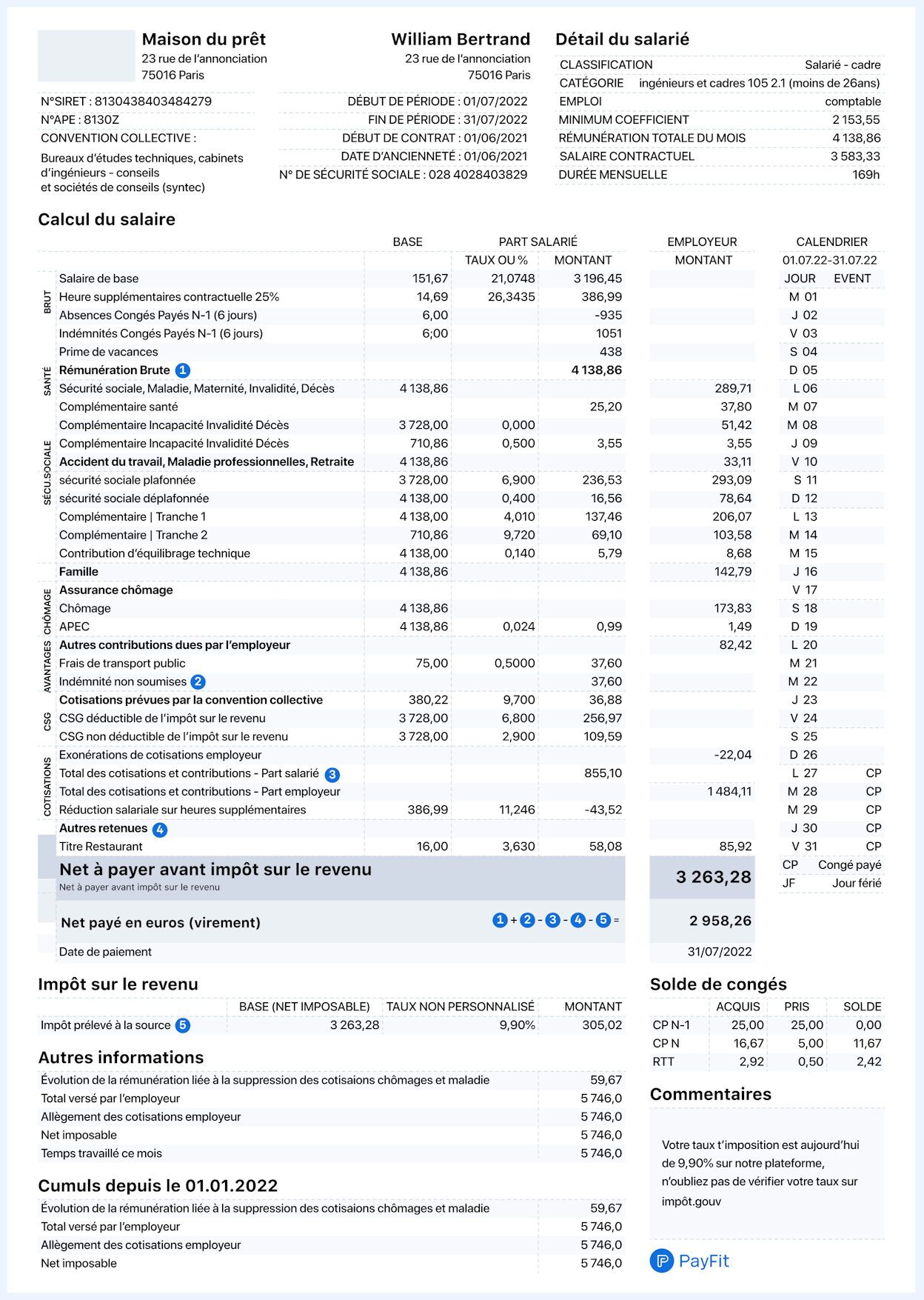 Faire une fiche de paie - Exemple
