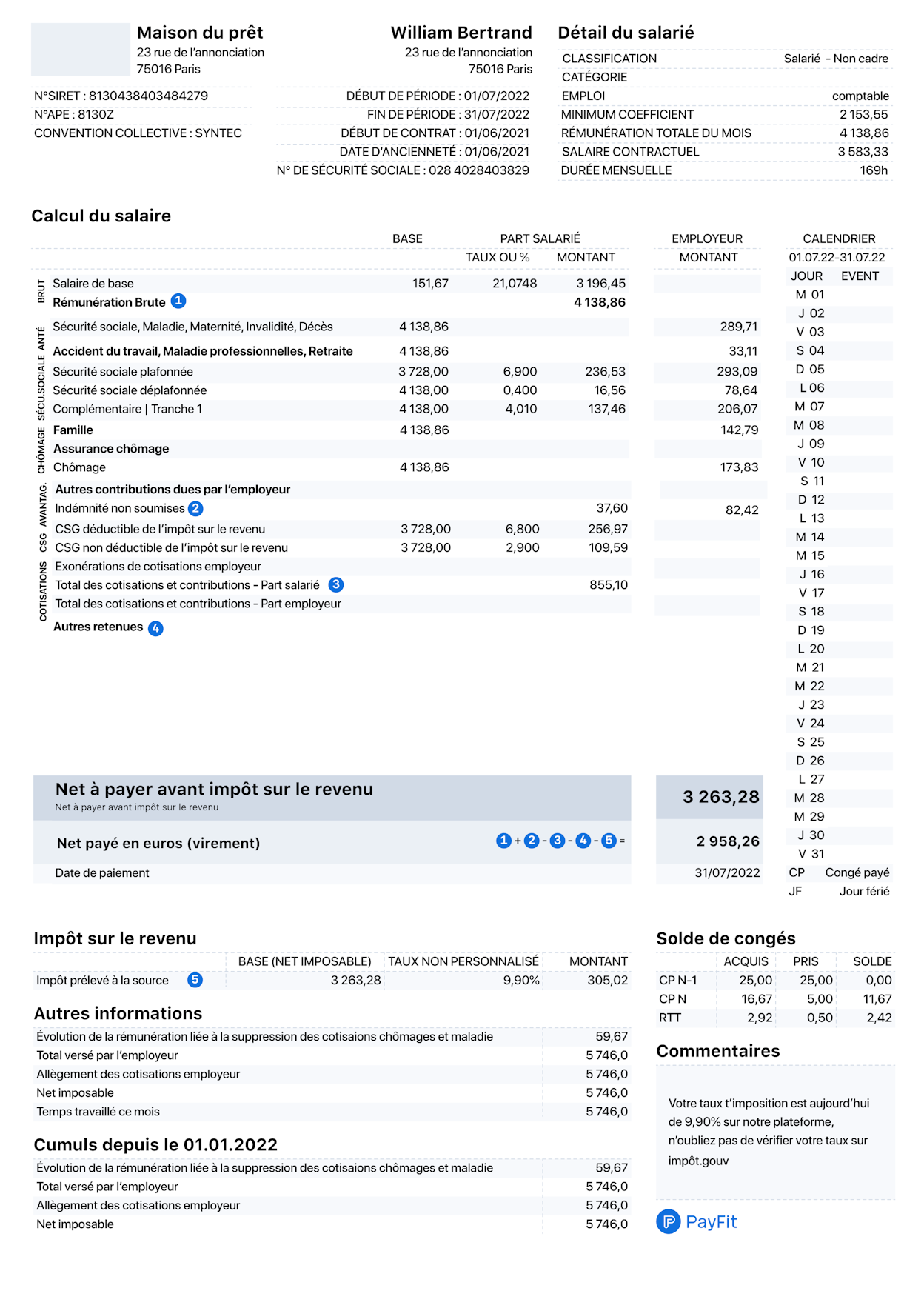 Bulletin de paie simplifié