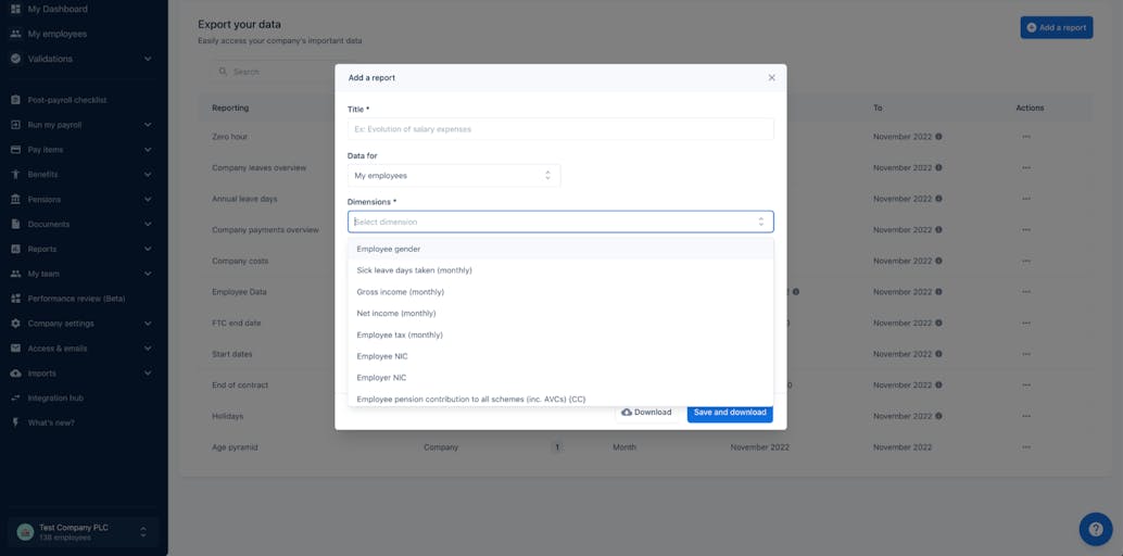 Payfit custom reporting dimensions