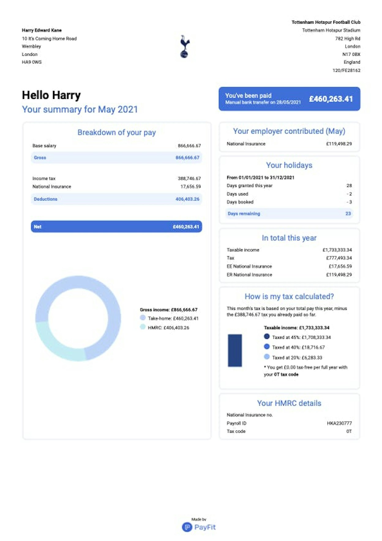 How Harry Kane's PayFit payslip would look