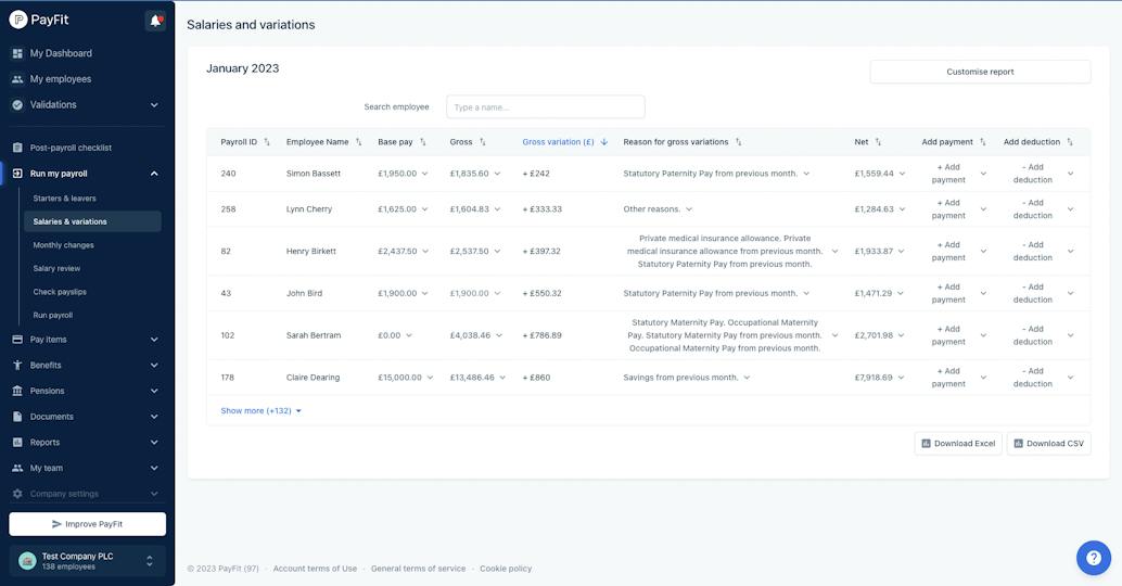 Run my payroll variance dashboard