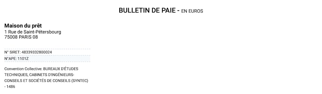 Faire fiche de paie - Informations employeur