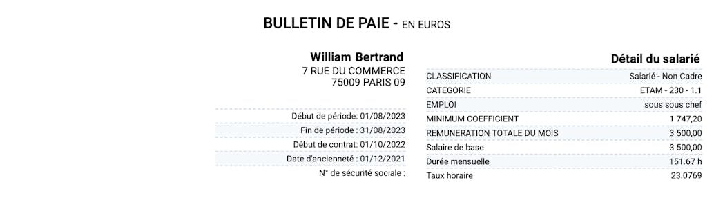 Faire fiche de paie - Informations salarié