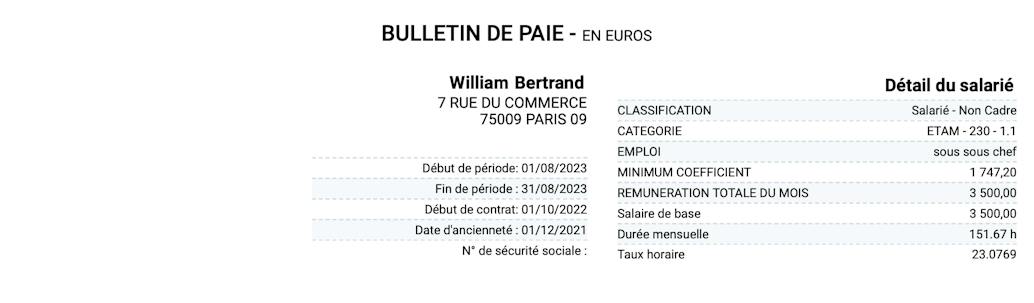 Faire fiche de paie - Informations salarié