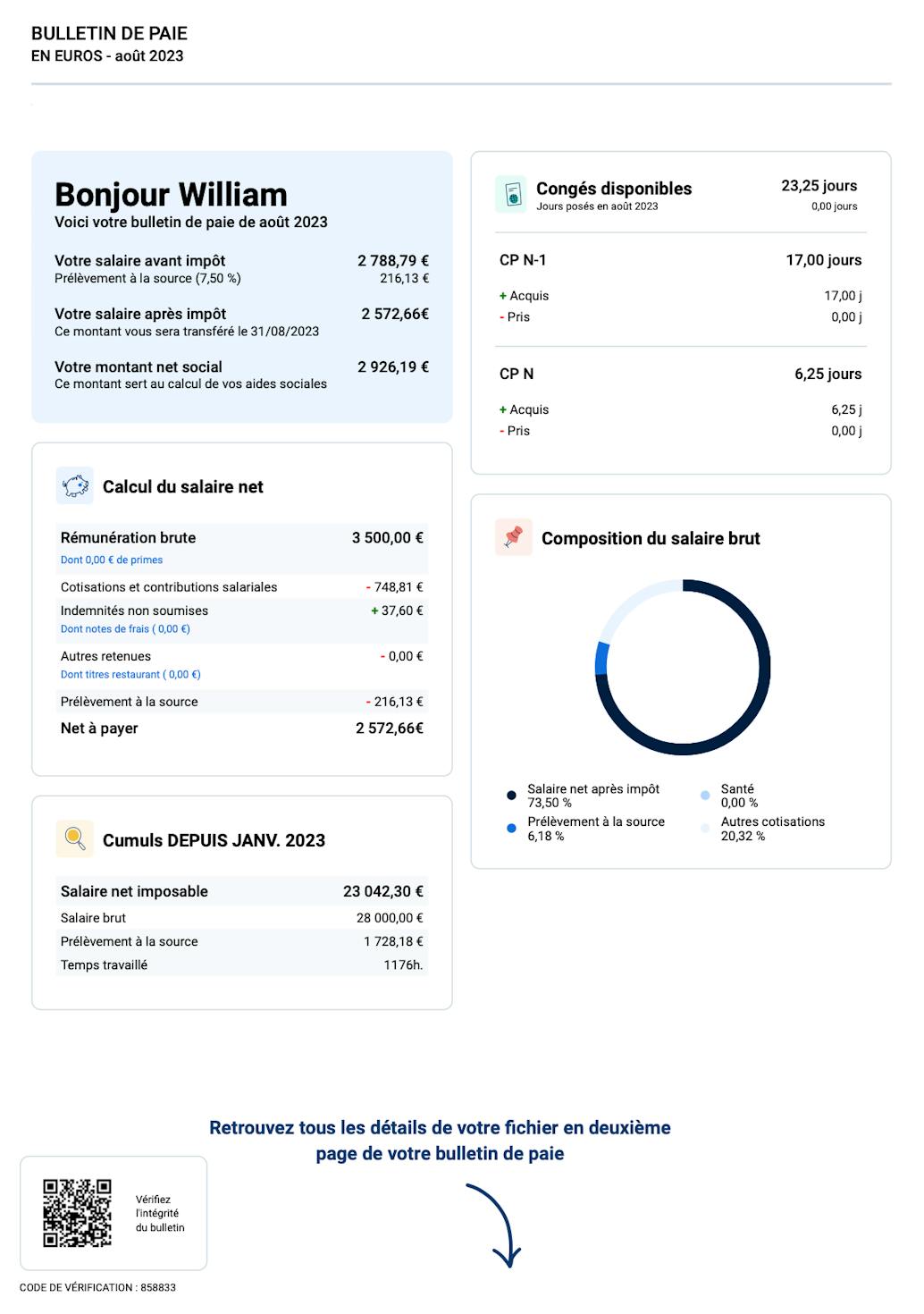 Récapitulatif du bulletin de paie - Payfit