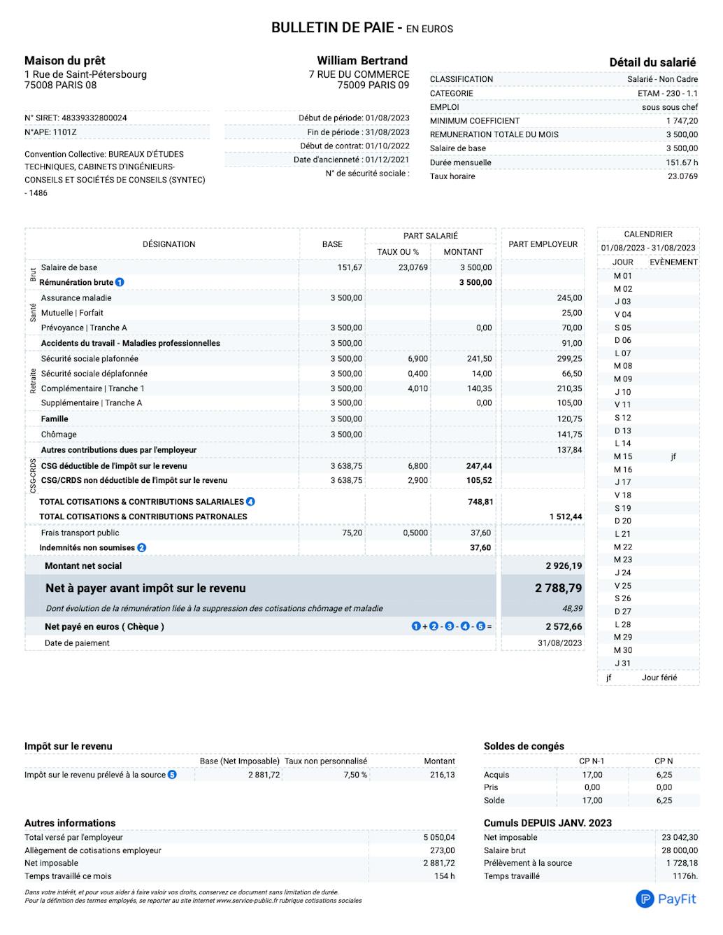 Bulletin de salaire simplifié