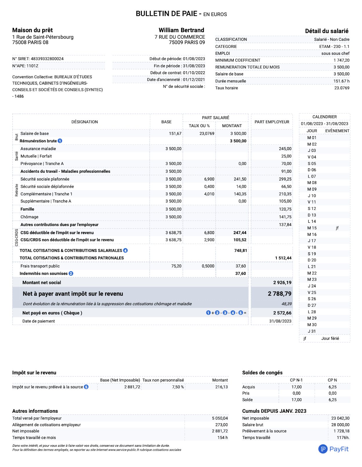 Fiche de paie