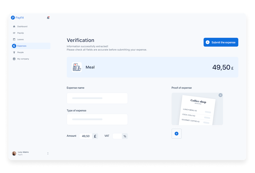 Expenses expenses dashboard UI element from Payfit app