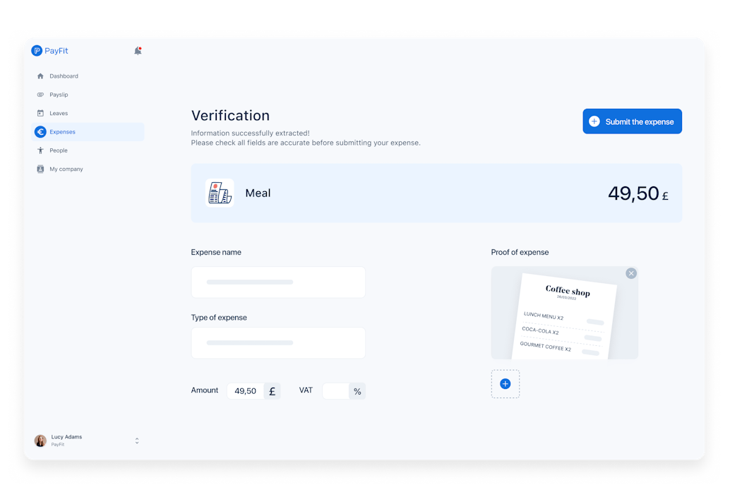 expenses dashboard UI element from Payfit app