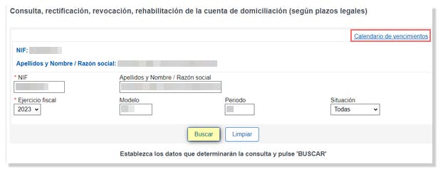 Consulta, rectificación, revocación, rehabilitación de la cuenta de domiciliación