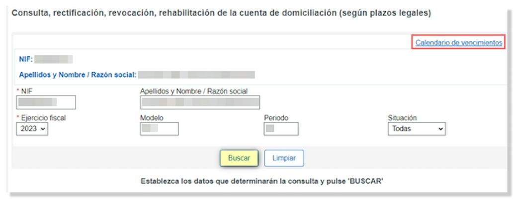 Consulta, rectificación, revocación, rehabilitación de la cuenta de domiciliación