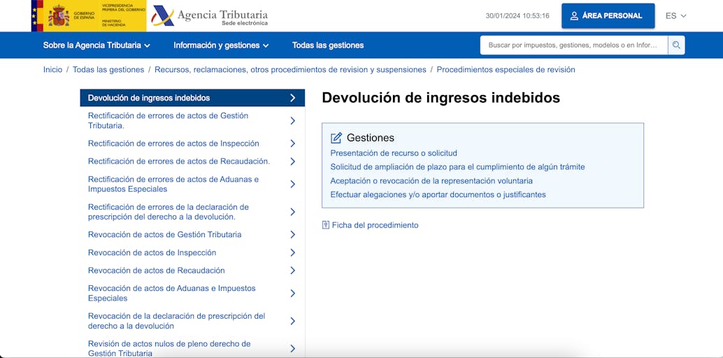 Devolución de ingresos indebidos