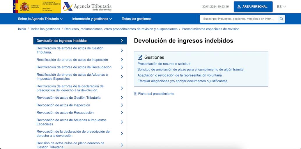 Devolución de ingresos indebidos