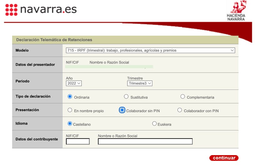 Declaración telemática de retenciones en la Sede Electrónica de la Hacienda de Navarra