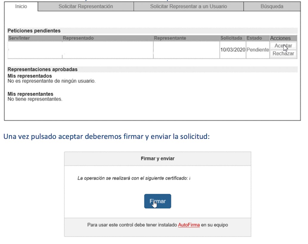 Aceptar la solicitud de representación.