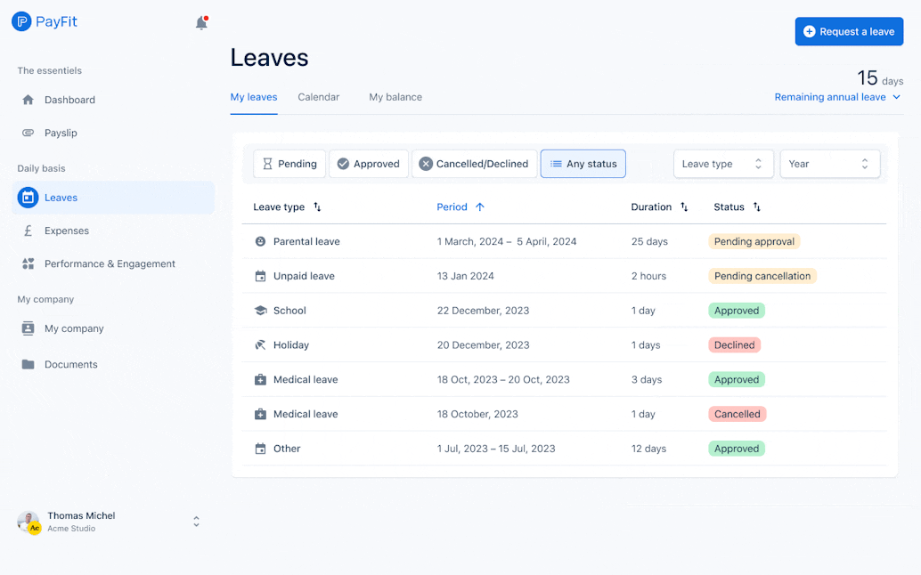 Payfit employee absence space 2.0