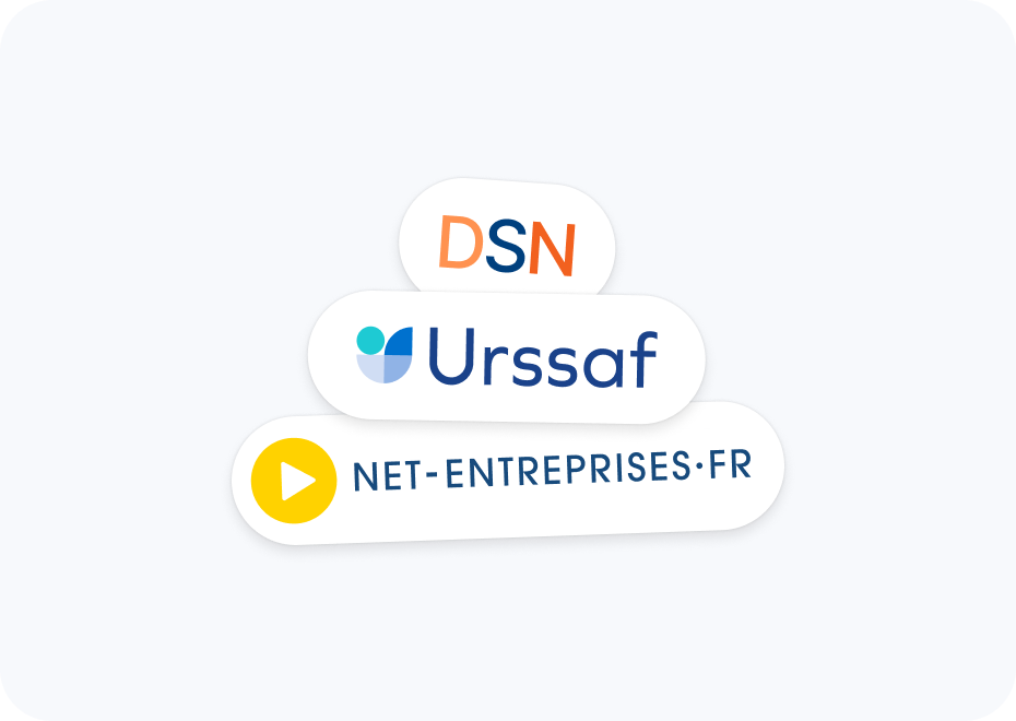 Trois logos les uns au dessus des autres, on y voit de bas en haut Net-entreprises, l'Urssaf et les DSN