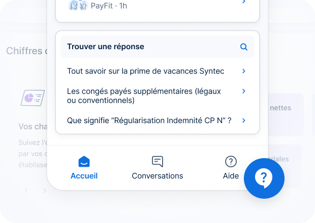 Image illustrant le support disponible dans l'application; on y voit des exemples de questions fréquentes..