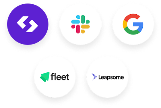 Logos of companies integrated with PayFit : Spendesk, Slack, Google, Fleet, Leapsome