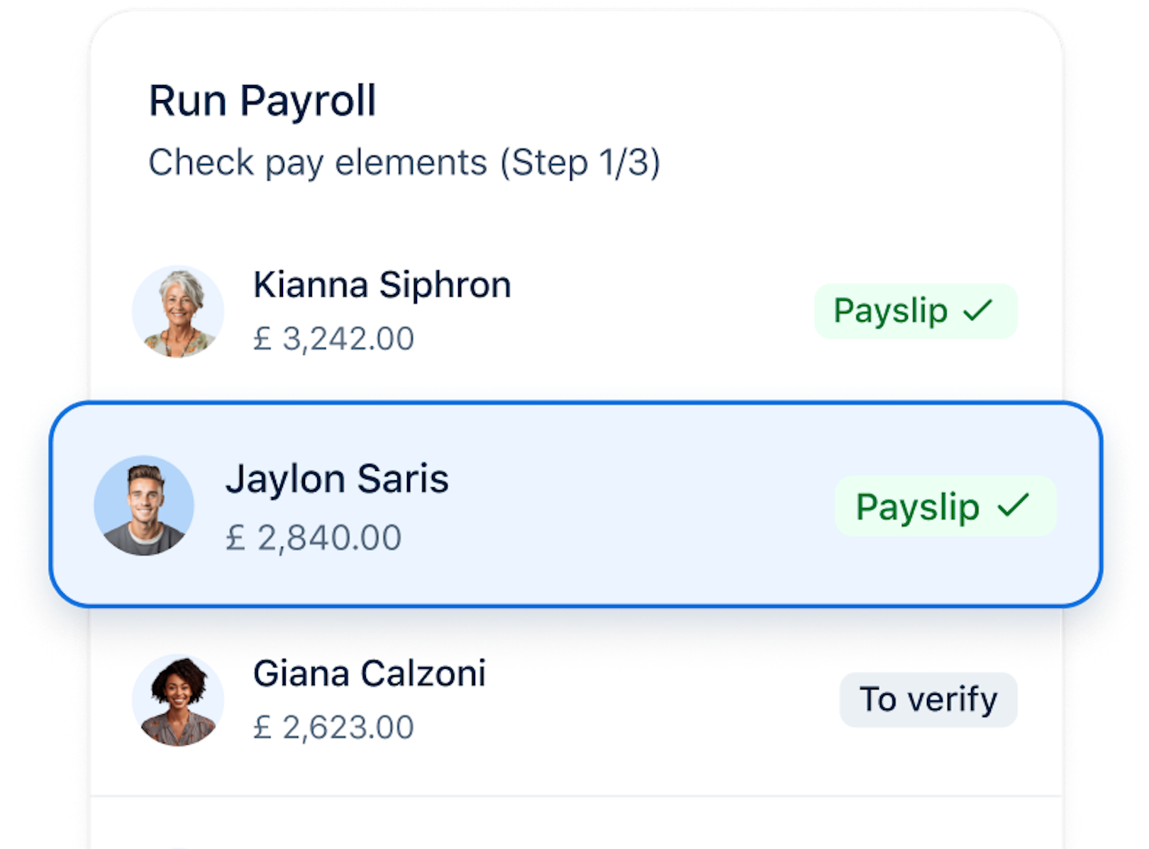 Illustration of items being verified by the payroll software user.