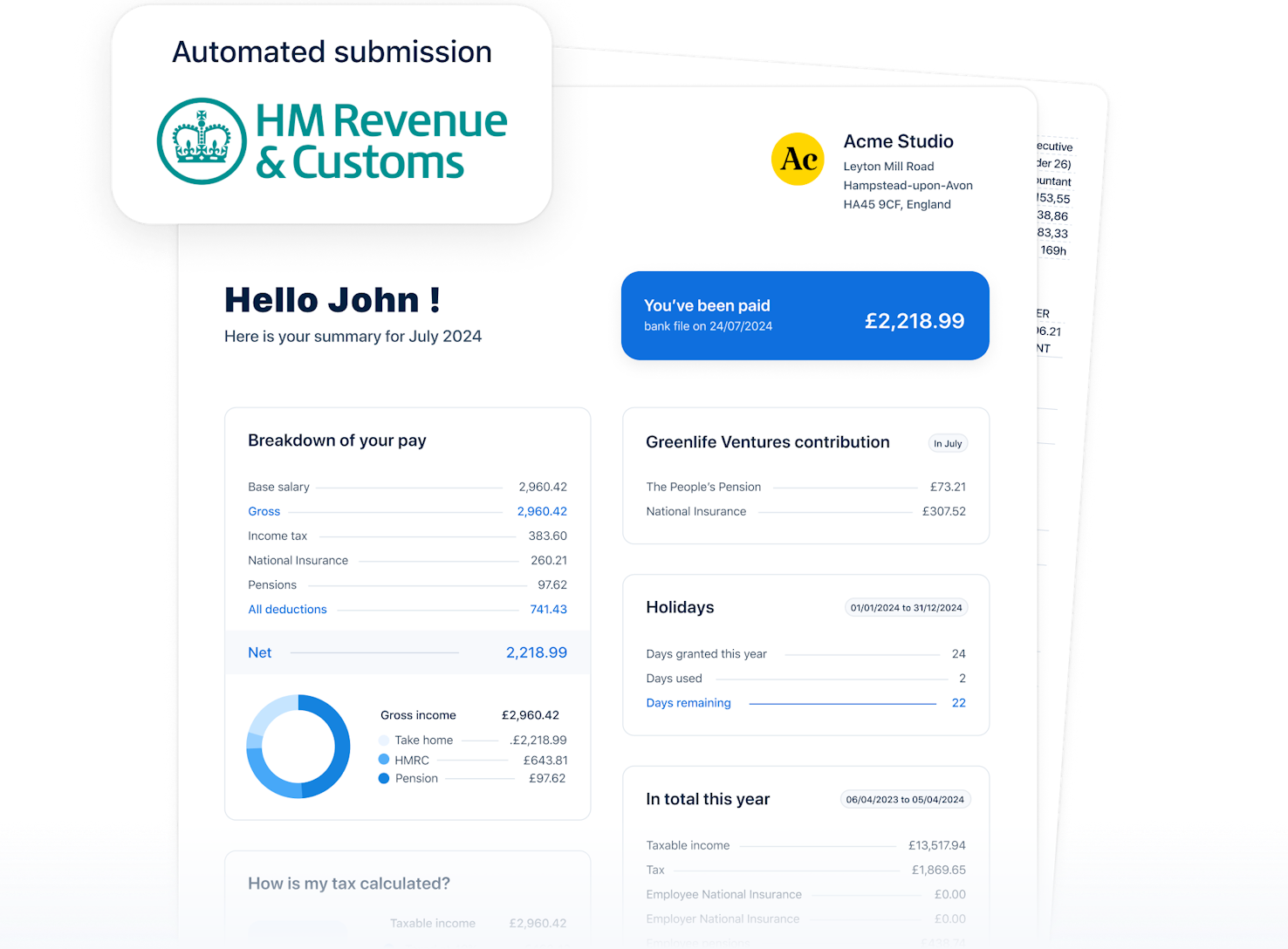 Screenshot of a payslip generated with the PayFit payroll software.