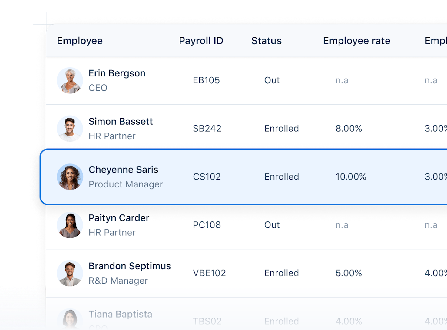 Screenshot of the payroll software's pension management.