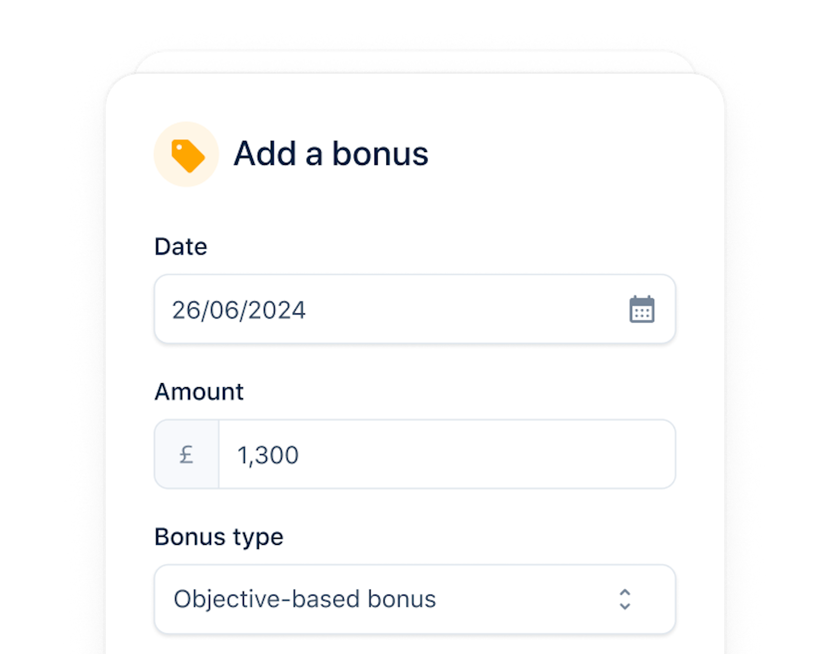 Screenshot of adding a bonus in the payroll software