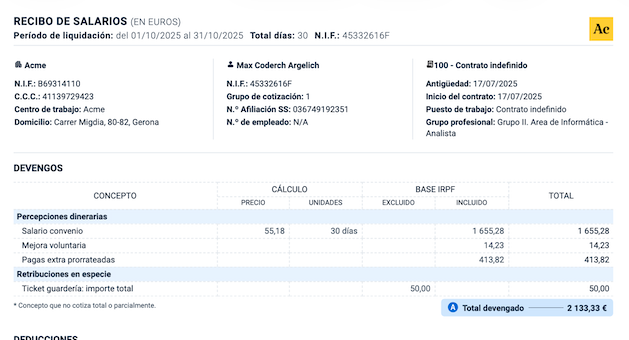 Ejemplo de nómina con anticipo