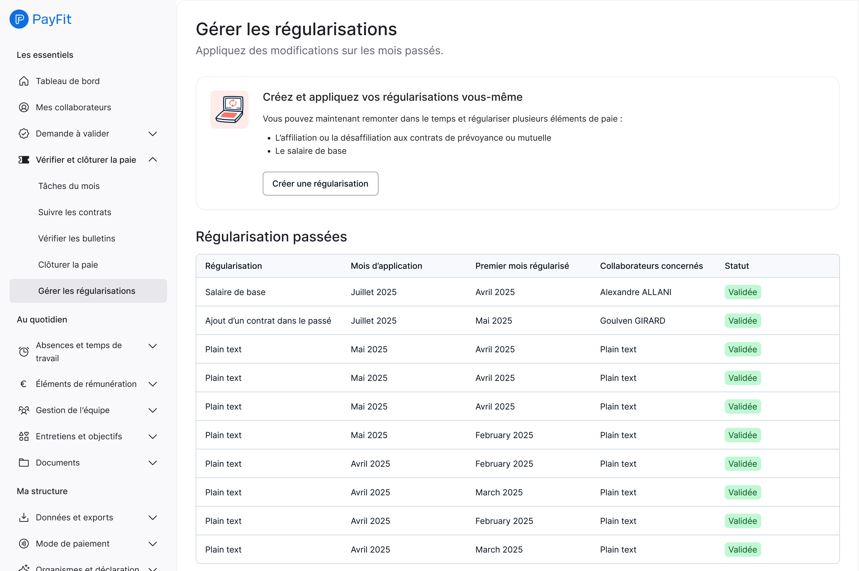régularisations via logiciel de paie