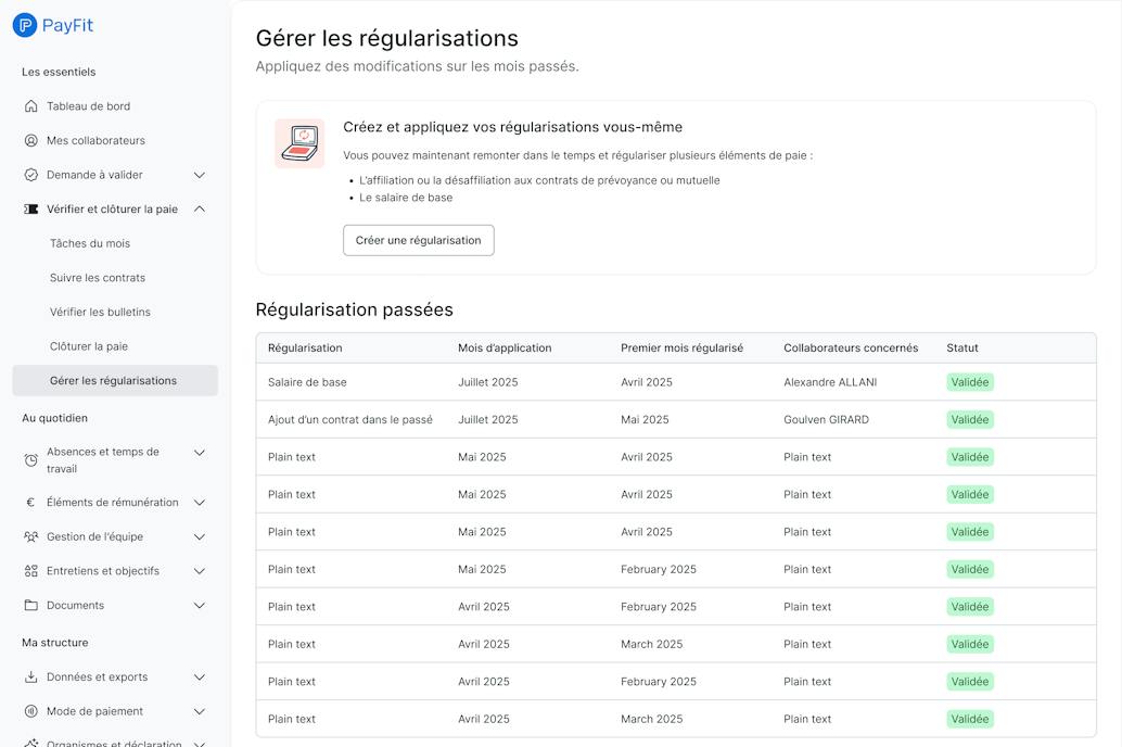 régularisations via logiciel de paie