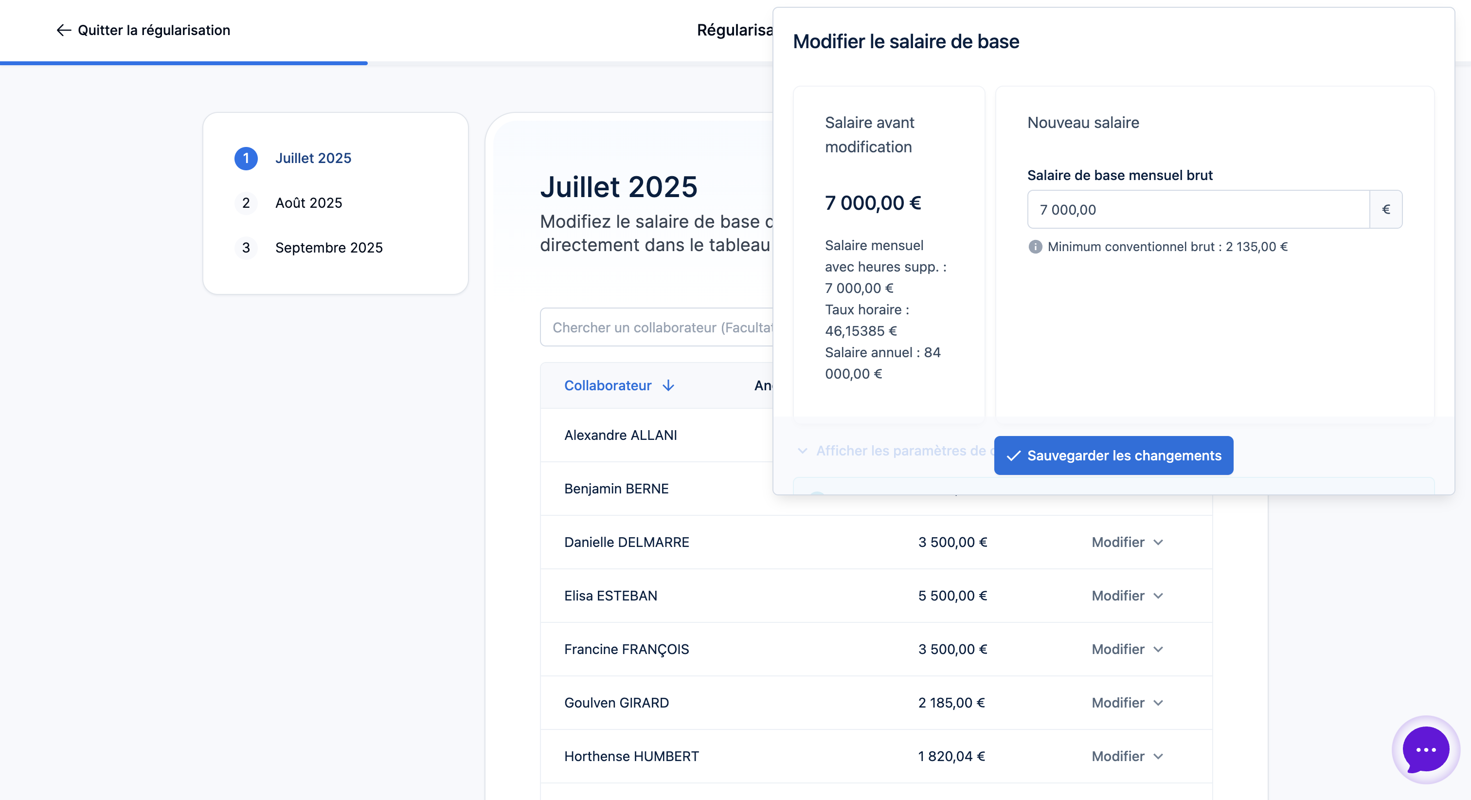modifications sur le logiciel de paie