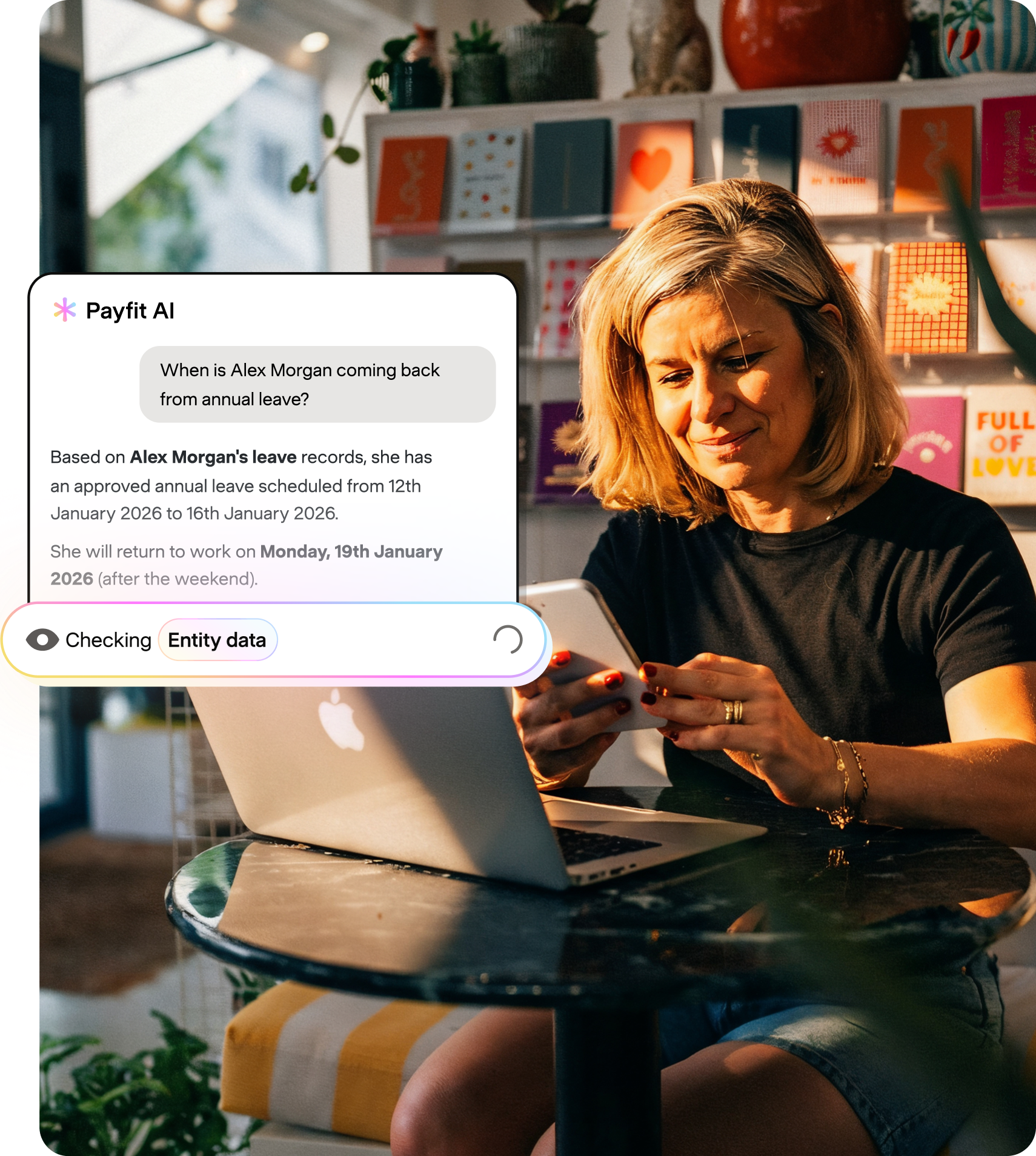 Business owner asking Payfit AI when an employee returns from annual leave
