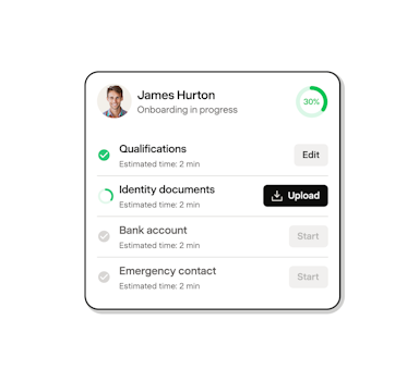 Onboarding progress for a new starter in Payfit