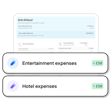 Entertainment and hotel expenses added to a payslip in Payfit
