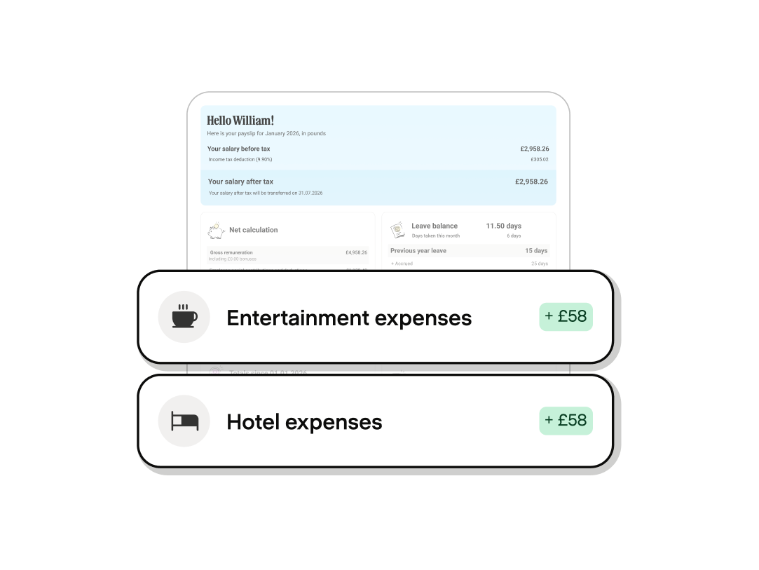 Entertainment and hotel expenses shown on a payslip