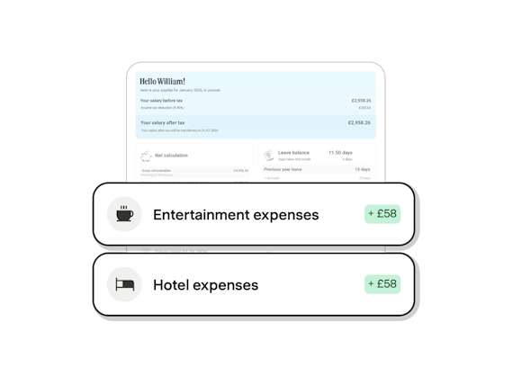 Entertainment and hotel expenses shown on a payslip