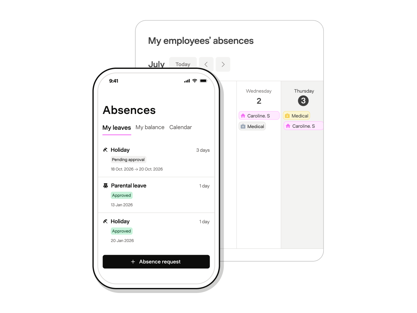 Employee absences calendar and leave requests in Payfit