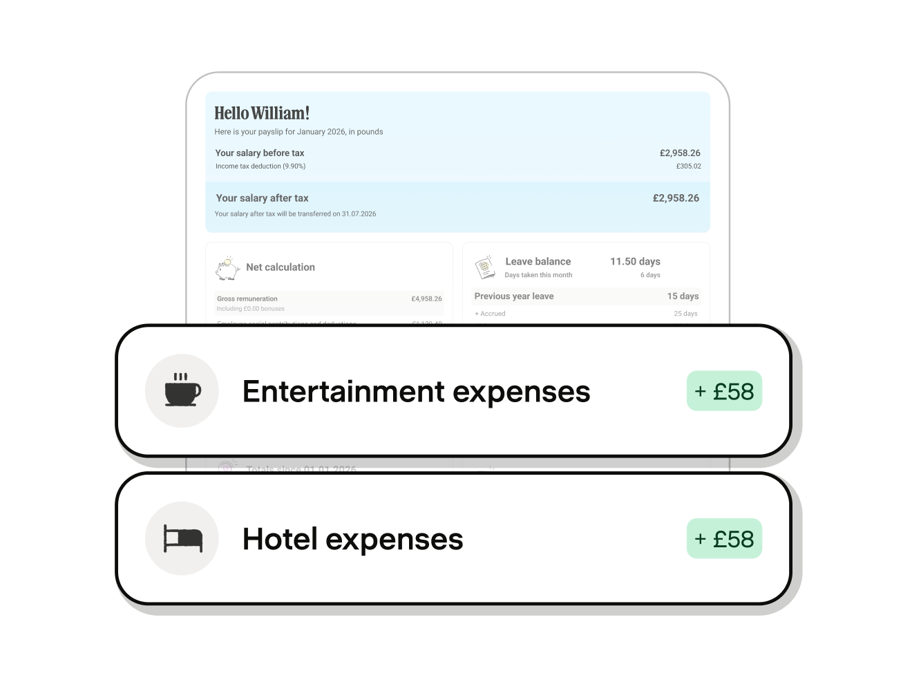 Entertainment and hotel expenses added to a payslip in Payfit