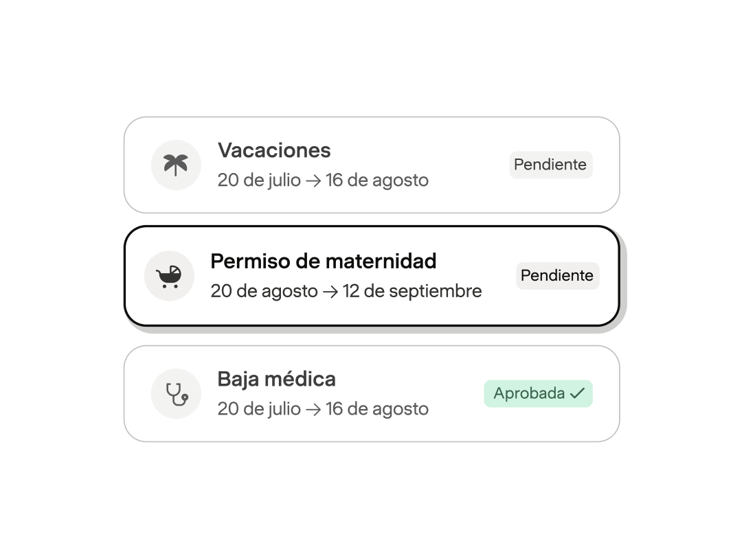 Solicitudes de vacaciones, permiso de maternidad y baja médica en Payfit