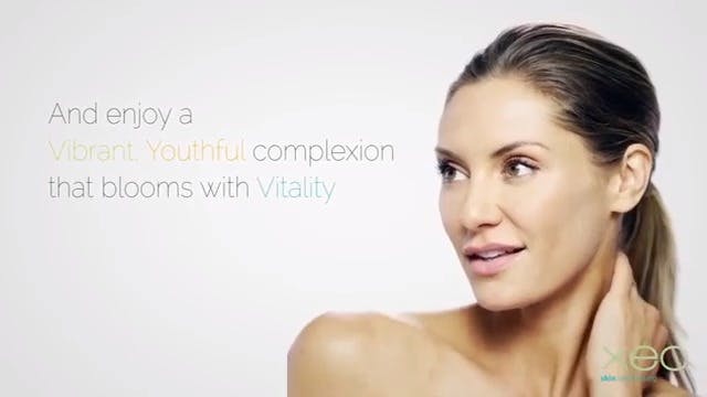 image from the video of a brunette model talking about skin resurfacing