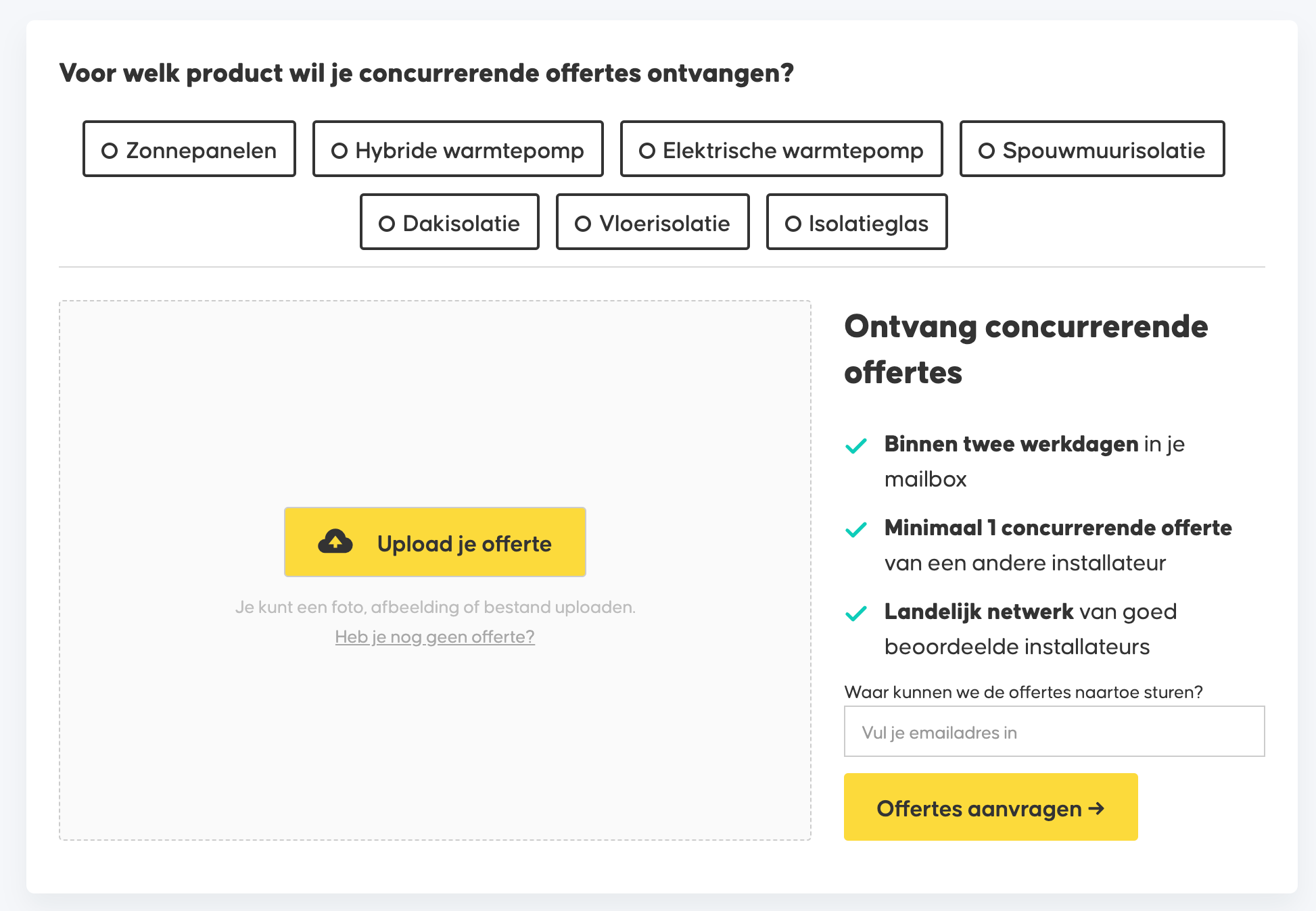 Upload je offerte en ontvang binnen twee werkdagen minimaal één tegenaanbod