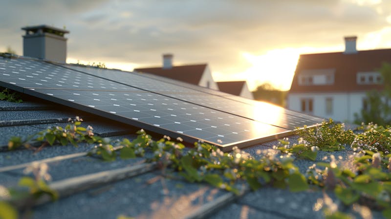 Zonnepanelen op dak met zon