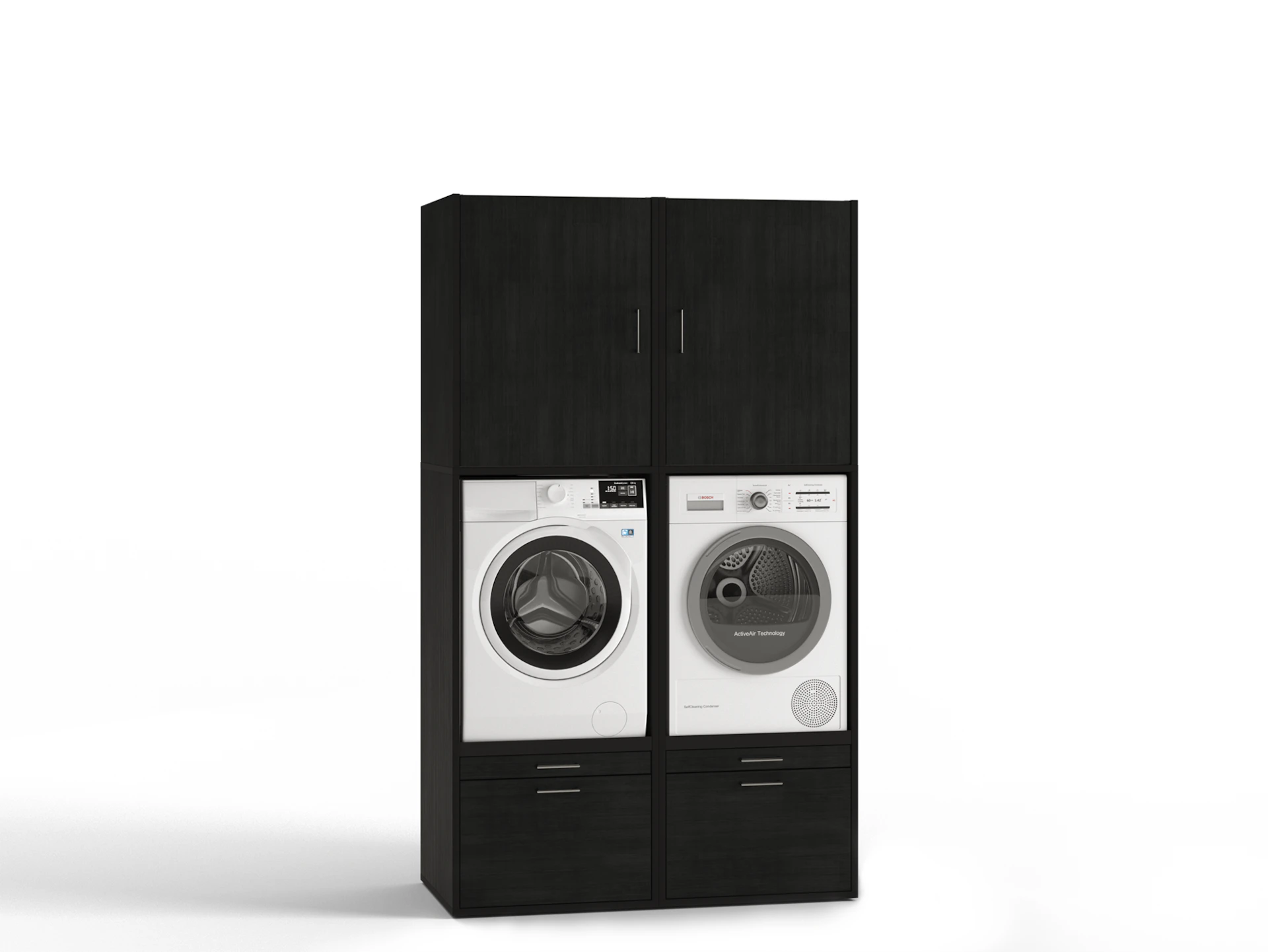 Black double washing machine and dryer cabinet