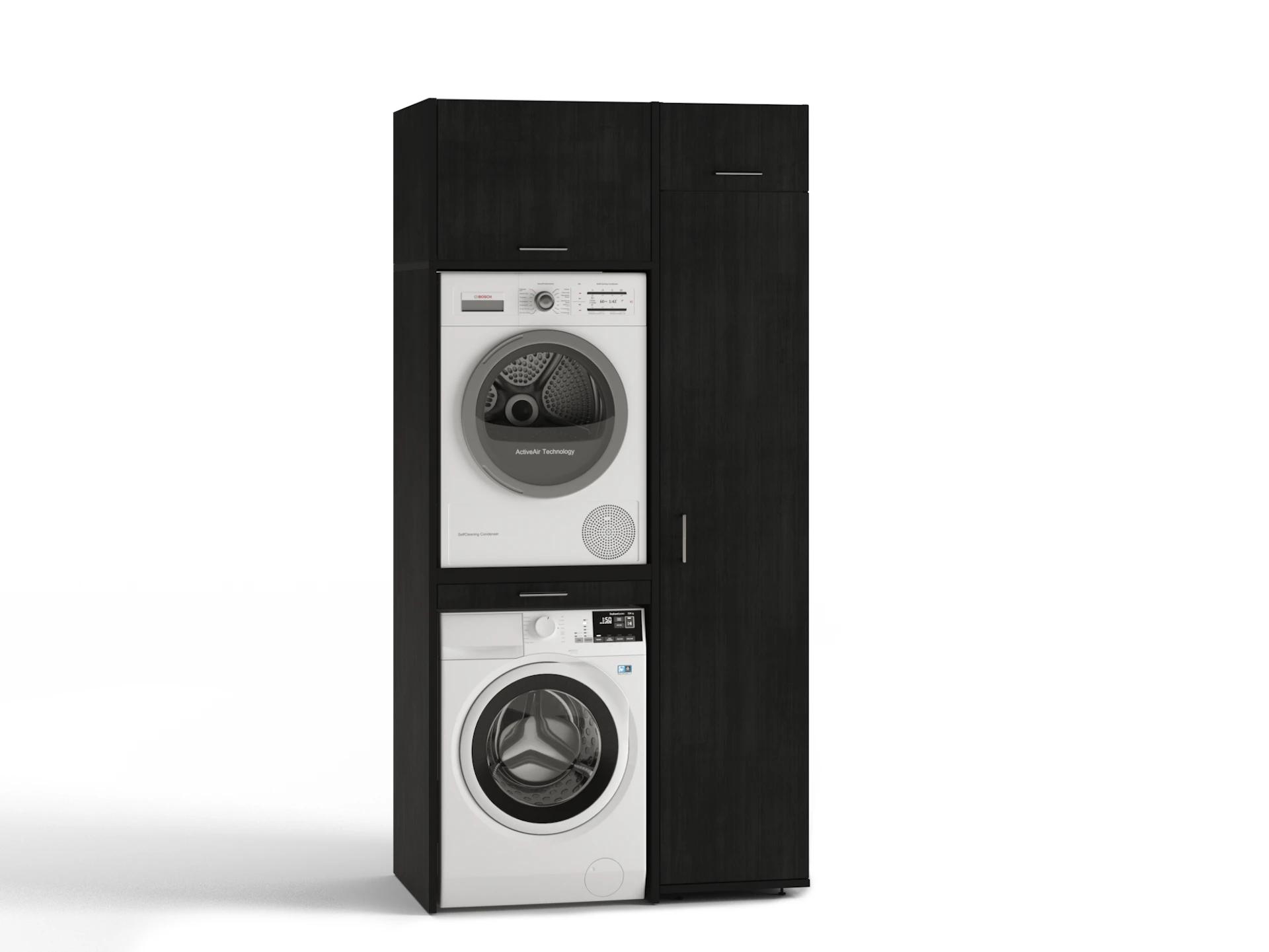 Black washing machine and dryer tower wall 3.3-S