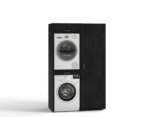 Black washing machine and dryer cupboard tower wall 3.2-S