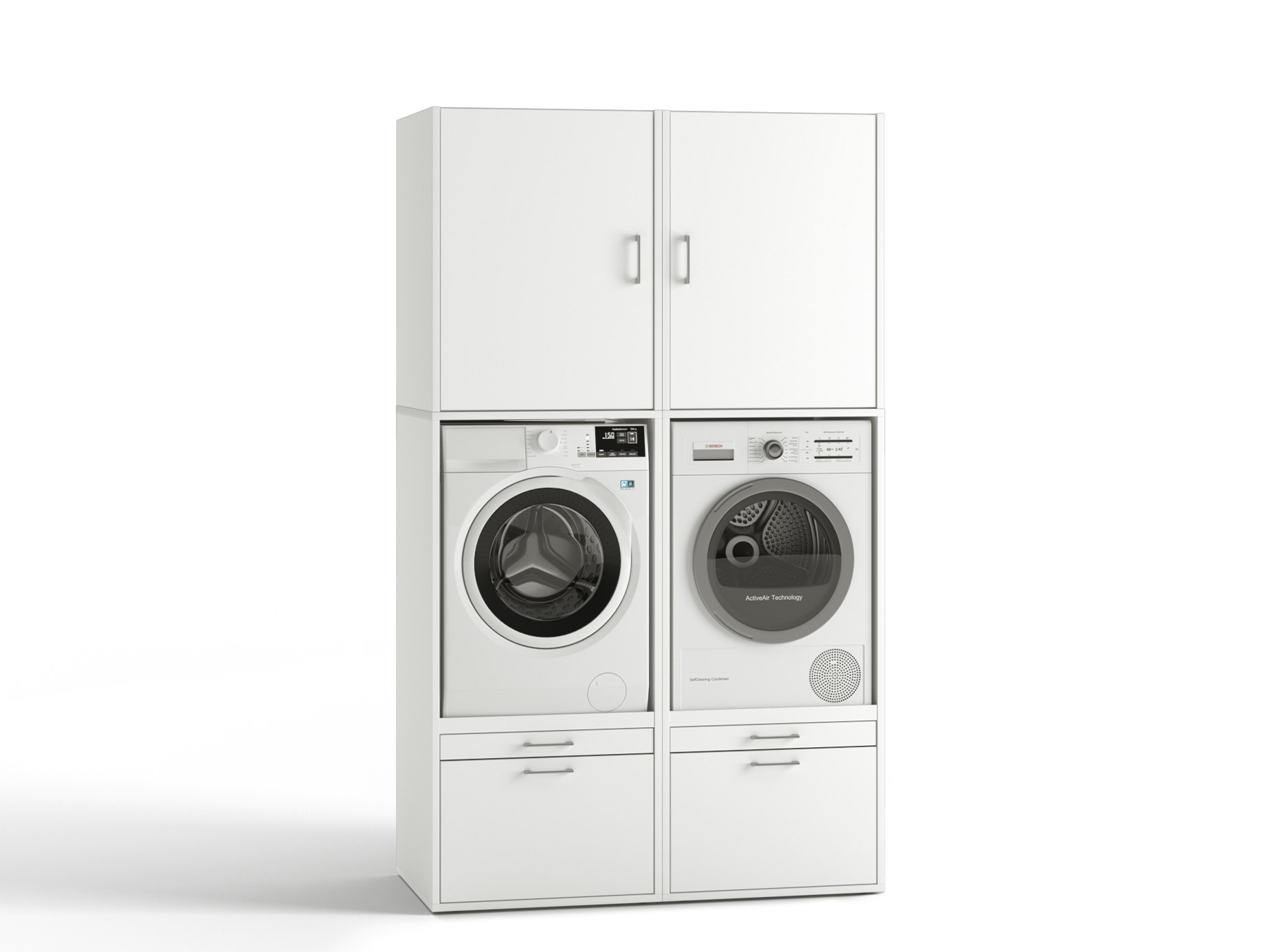 Waschmaschinenschrank weiß für Waschmaschine und Trockner mit Schrankaufsätzen