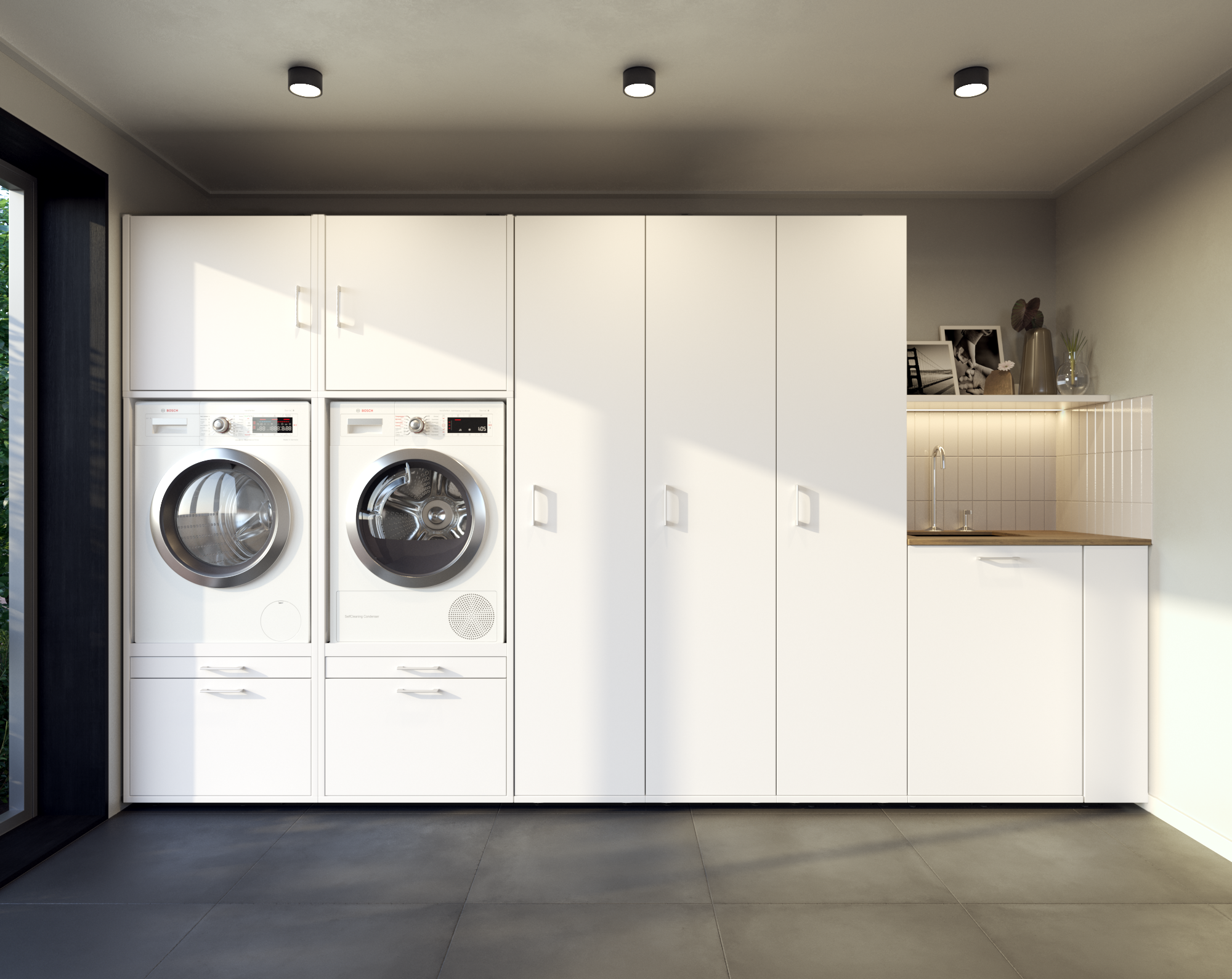 Kast voor wasmachine en droger op elkaar in naturel eiken look