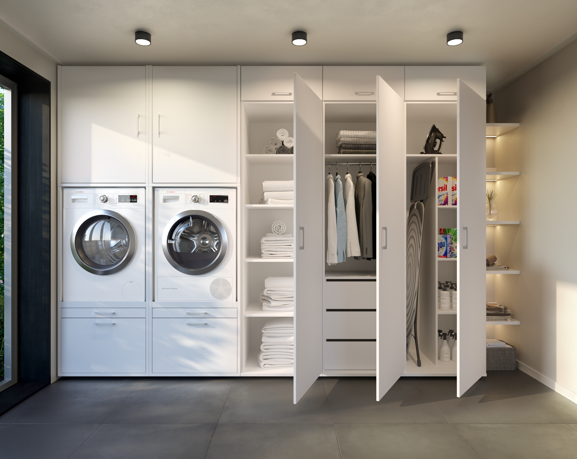 VEVOR Werkblad voor wasmachine en droger met 2-traps rek (1370 x 700 x 419 mm) trommelrek met anti-slip pads, waterafstotende wasonderlegger voor opslag eiken kleur