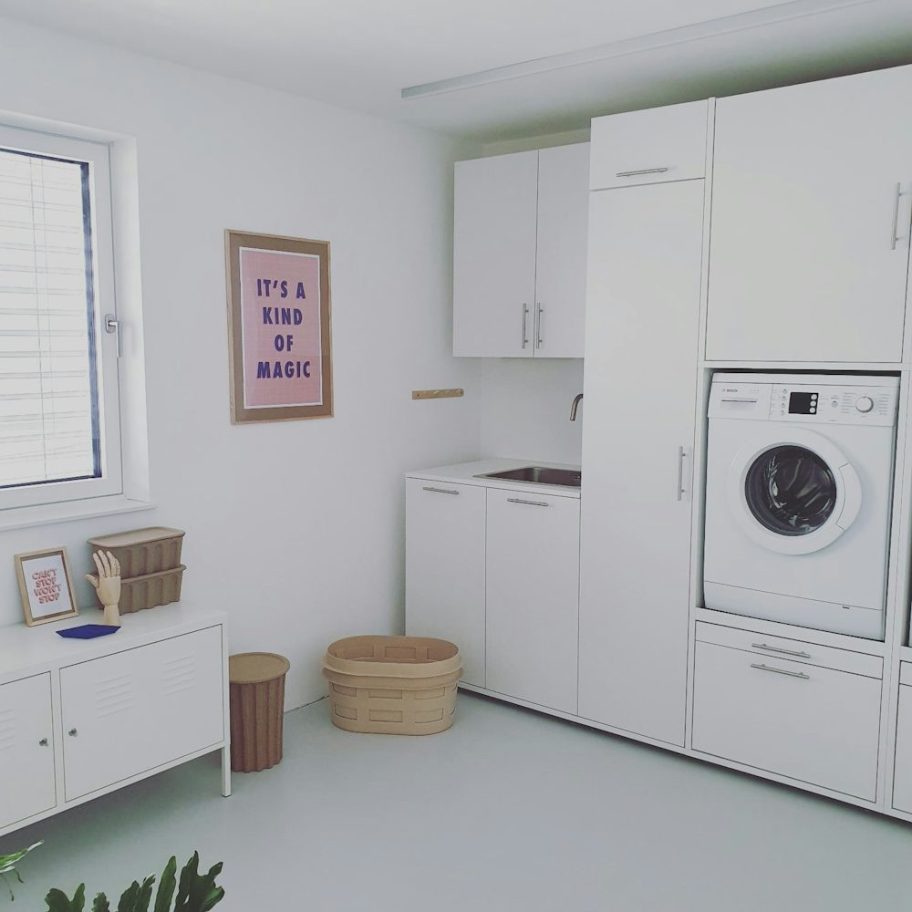 Washtower Elevate your home's look by placing your washing machines and dryers in a built-in cabinet. Washtower laundry cabinets, available in black or white, offer flexibility for any room