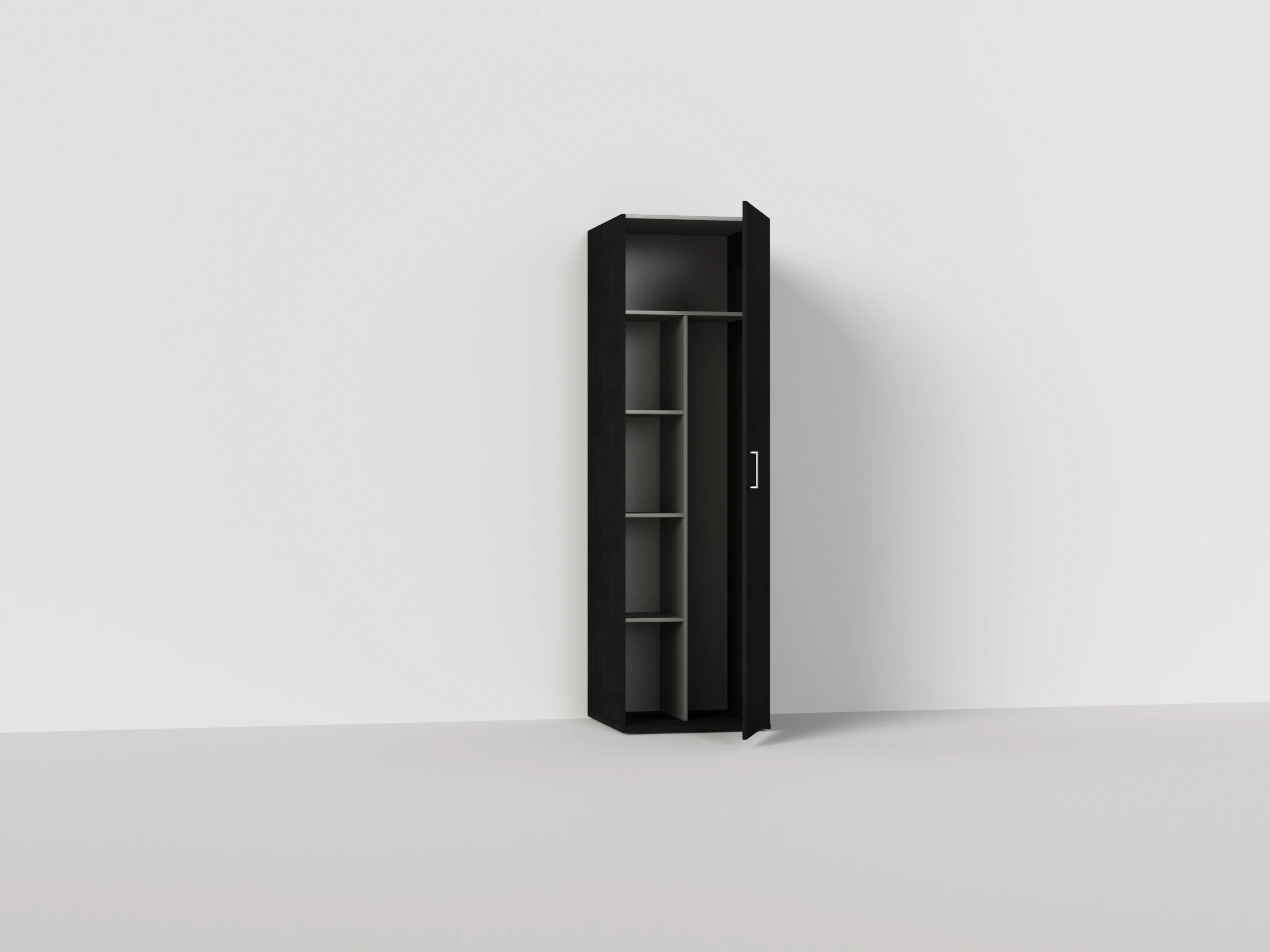 Washtower Material and colour sample of a black oak Waschturm® tall storage cabinet (207×60 cm)